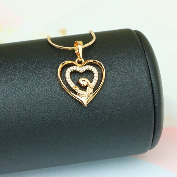 "Rose Gold Mother and Child Heart Pendant with Sparkling CZ Accents, XPPT1377 - Picture 4 of 13
